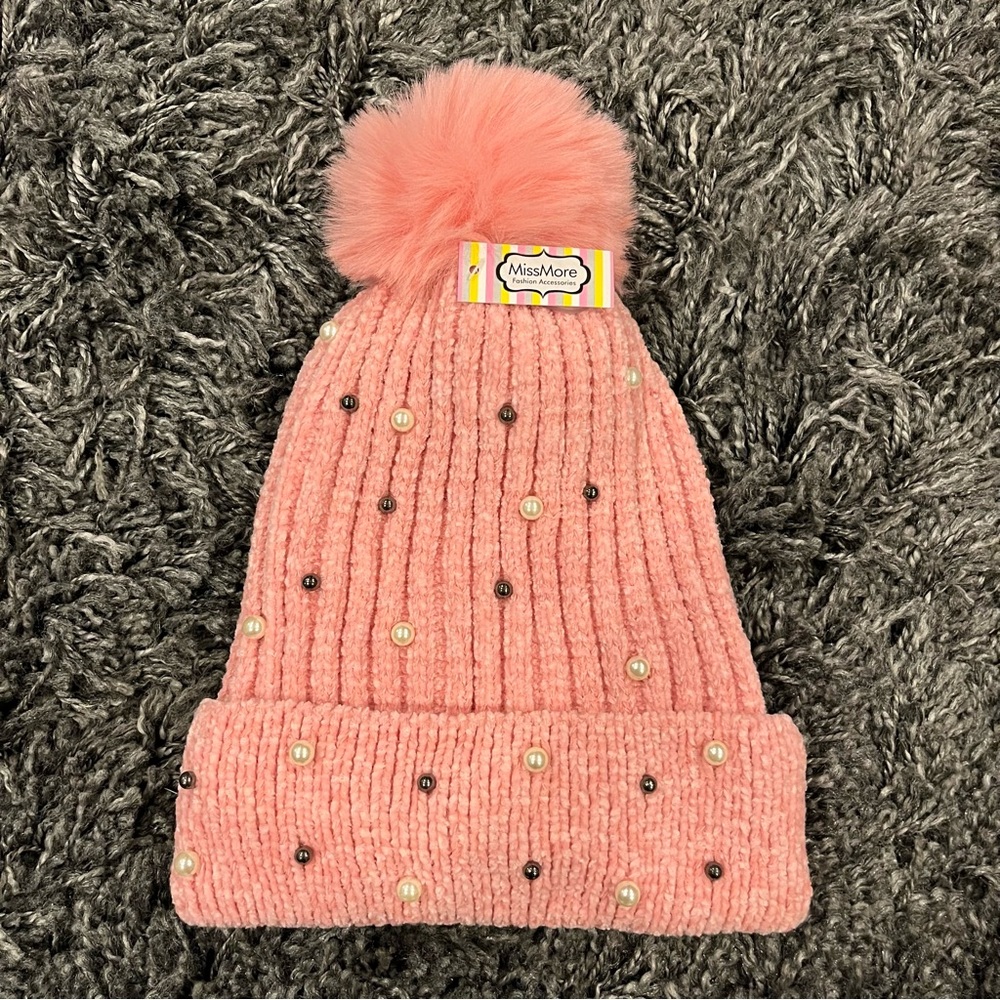 🌸MISS. MORE PINK EMBELLISHED WOMEN’S POMPOM WINTER HAT🌸
